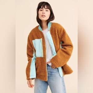 Free People Jacket Rivington Sherpa Oversized Fleece Winter Amber Combo S NWT